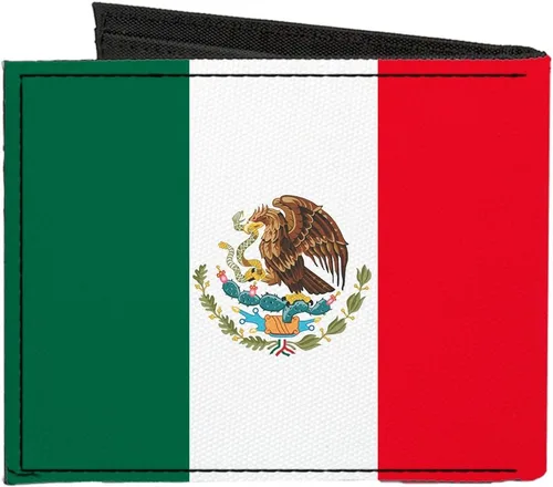 Vista 2 de Buckle-Down Billetera plegable de lona con bandera de México