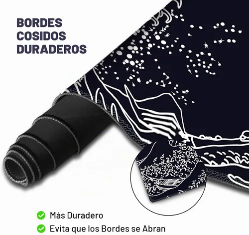 Vista 2 de ToLuLu Alfombrilla de mouse extendida para juegos, juego de soporte ergonómico de espuma viscoelástica para teclado y mouse reposamuñecas Ola negra