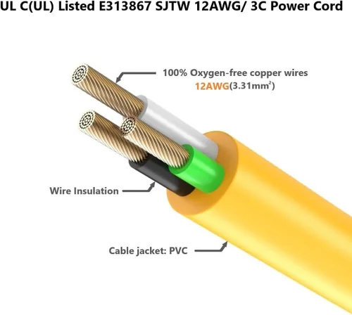 Vista 6 de Cable adaptador de enchufe doméstico de 1 pie de 12 AWG en ángulo recto de 15 amperios a 20 amperios, cable adaptador de enchufe de 90 grados Nema