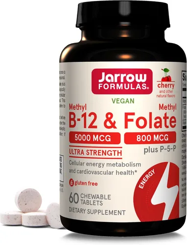 Vista 2 de Jarrow Formulas Ultra Strength Metil B-12 5000 mcg y metil folato 800 mcg + músculo P-5-P y SlowMag + cloruro de magnesio cardíaco con suplemento