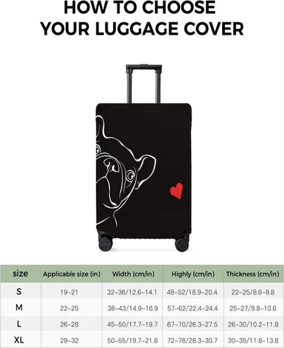 Vista 3 de French Bulldog Suitcase Cover - Waterproof Stretch Travel Luggage Cover, Cute Animals Red Love Heart Black Luggage Covers Washable Luggage Protector