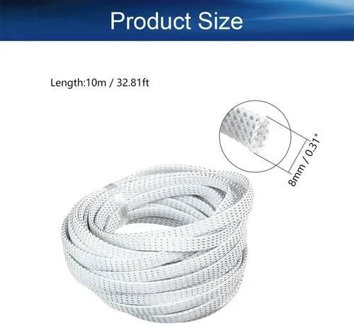 Vista 2 de Bettomshin 1 funda de organización de cables de 32.8 pies (32.8 ft), protector de cable PET plateado y blanco, protector de cable PET de 5/16