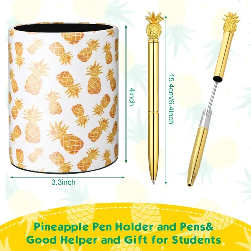 Vista 2 de BBTO Soporte para bolígrafo de piña con 6 bolígrafos en forma de piña, regalo de bolígrafo negro de tinta de gel de 0.020 in para vasos de lápices