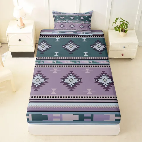 Vista 70 de Juego de ropa de cama de estilo bohemio occidental, tamaño individual, diseño de vaca atrapasueños, sábana bajera ajustable del suroeste, tribu