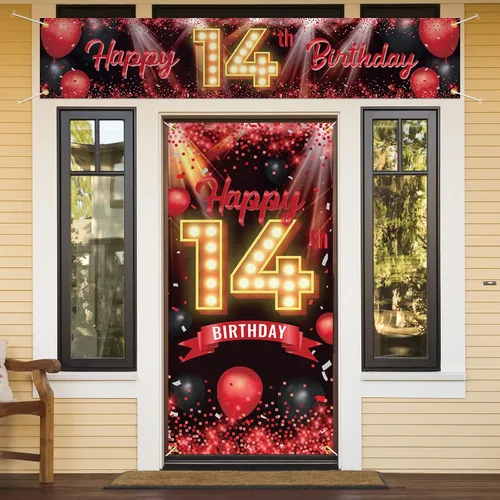 Vista 31 de Juego de carteles de feliz cumpleaños 10 para puerta, porche, decoraciones de cumpleaños de 10 años, suministros de fiesta para mujeres y hombres