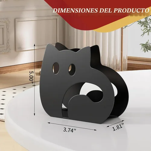 Vista 2 de Servilletero de gato autoajustable para mesa, moderno soporte de metal lindo dispensador de servilletas para cocina comedor, servilleteros con Negro