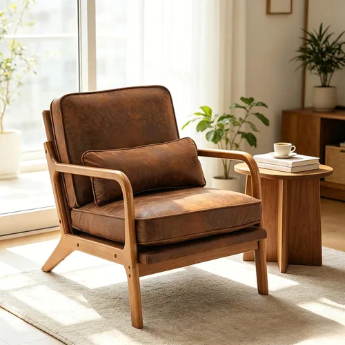 Vista 22 de Karl home Silla de lectura Mid-Century Modern Accent color beige Lino Beige