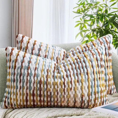 Vista 32 de AmHoo - Funda decorativa de almohada estilo bohemio de chenilla, funda de almohada con borlas tuftadas para sofá, cama, dormitorio, sala de estar