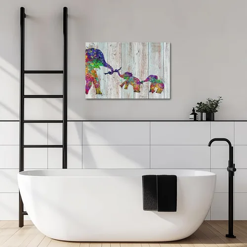 Vista 4 de Zlove Lienzo decorativo para pared, diseño de elefante colorido, imágenes divertidas de animales de bebé, 24 x 36 pulgadas