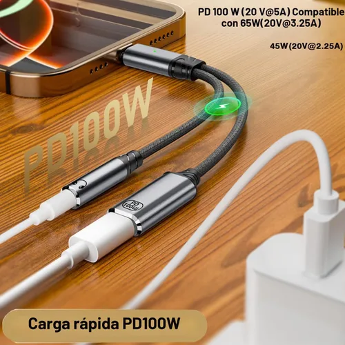 Vista 6 de Adaptador USB C a auriculares y cargador de 0.138 in, adaptador de audio USB C a auxiliar 2 en 1 con carga rápida PD 3.0 de 60 W, chip DAC
