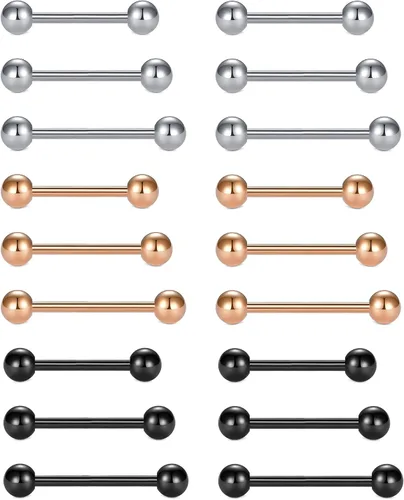 Vista 10 de MODRSA 14g 16g Nipple Rings Tongue Rings 14 Gauge Surgical Steel Nipple Bar Barbell 14mm 16mm 18mm Silver Rose Gold Black Tongue Piercing Jewelry