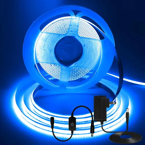 Vista 11 de Tira de Luz LED COB Azul, 16.5 pies / 5M 8mm / 0.3 Pulgadas 12V, Tira de Luz LED 1600 Brillante Azul con Adaptador de Corriente, Tira de Luz LED COB