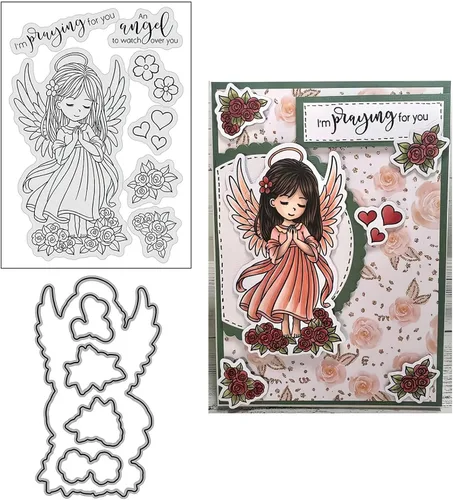 Vista 11 de Juego de sellos y troqueles transparentes de ángel para hacer tarjetas, plantillas de corte para álbumes de recortes, álbum de fotos, papel