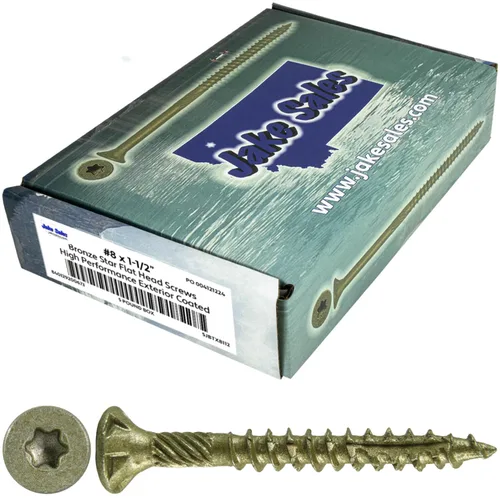 Vista 32 de 8 x 1 revestimiento exterior recubierto de bronce, tornillo de madera multiusos compatible con ACQ, cabeza plana Torx/Star Drive de 1 libra, 288