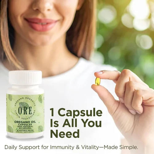 Vista 2 de ORE Aceite de Orégano en Cápsulas Blandas 80% Carvacrol Orégano Silvestre Mexicano Apoyo Herbal Inmunológico y Respiratorio Suplemento Natural