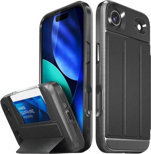 Vista 16 de VENA vCommute - Funda tipo cartera para iPhone 15, [protección contra caídas de grado militar] Funda de cuero con ranura para tarjetas con soporte