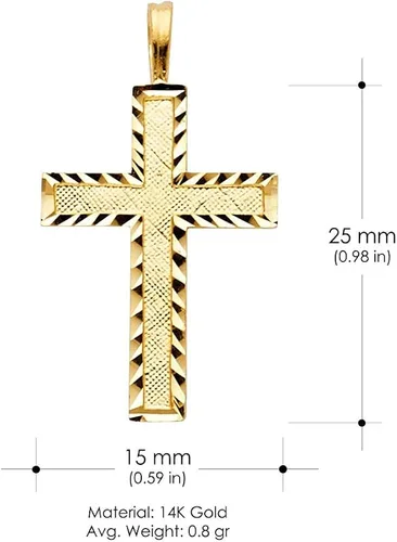 Vista 6 de Ioka Colgante de oro amarillo de 14 quilates con cruz fina religiosa pequeña con colgante de corte de diamante para collar o cadena