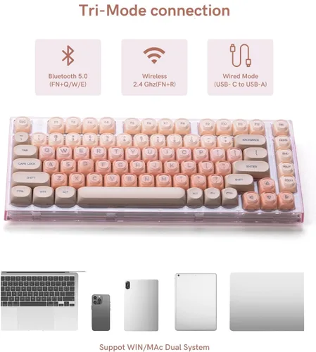 Vista 5 de Womier X75 75% Wireless Mechanical Keyboard, Hot Swappable Computer Creamy Keyboard, Foundation Jelly Keycaps, Pre-lubed Switches Gasket Mount RGB