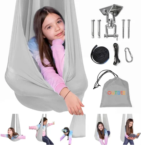 Vista 9 de OUTREE Columpio sensorial para niños con gancho giratorio de 360°, columpio de terapia interior ideal para autismo, TDAH, trastorno de procesamiento