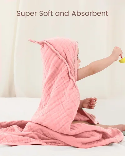 Vista 2 de Toallas de bebé con capucha para recién nacido, 35 x 35 pulgadas, paquete de 3 toallas de baño 100% algodón de muselina para bebé, toallas de playa