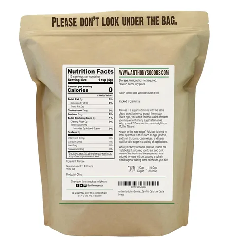 Vista 2 de Edulcorante de Alulosa Anthony's, 1 Libra, Probado por Lotes Sin Gluten, Alternativa de Azúcar Apta para Keto, Cero Carbohidratos Netos, Bajo