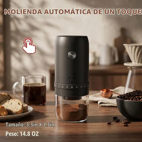 Vista 2 de Molinillo de café eléctrico, molinillo de granos de café portátil con rebabas cónicas de cerámica, molinillo de espresso recargable USB-C con grosor