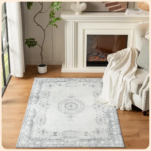 Vista 28 de Istana Alfombra larga antideslizante de 2.5 x 8 para el hogar, para pasillo y cocina, lavable, sedosa y suave al tacto, elegante, color azul y marfil