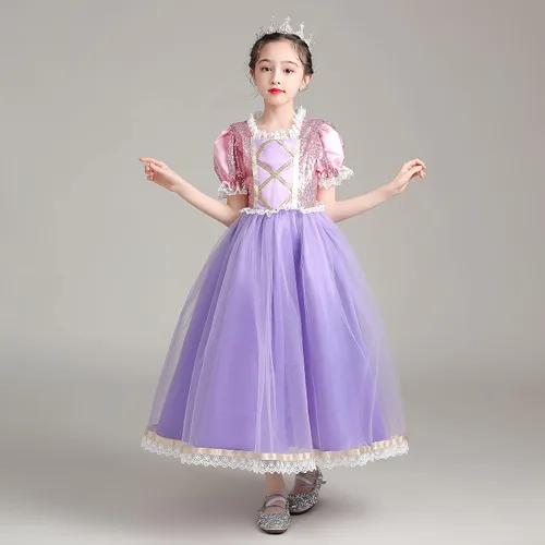 Vista 2 de JerrisApparel Disfraz de princesa para niñas fiesta de cumpleaños cosplay vestido morado con accesorios