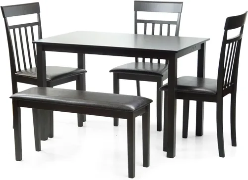 Vista 8 de Banco de madera maciza manchado de comedor asiento acolchado acabado negro espresso