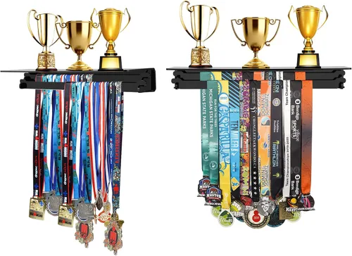 Vista 7 de Cosmos Soporte de exhibición de medallas de acrílico, organizador de trofeos y taza de trofeos, estante flotante de montaje en pared para premios