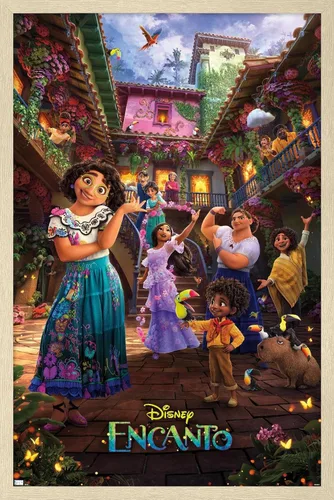 Vista 14 de Trends International Disney Encanto - Póster familiar de una hoja, 22.4 pulgadas de largo x 14.7 pulgadas, versión enmarcada de madera de granero