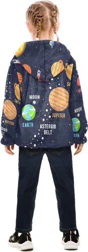 Vista 3 de Abrigo de forro polar azul con capucha y cremallera para niñas, ropa de abrigo con capucha para niños, 3-10T