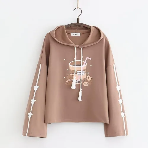 Vista 6 de Kawaii - Sudadera con capucha japonesa con diseño de oso de té de burbujas de anime Harajuku