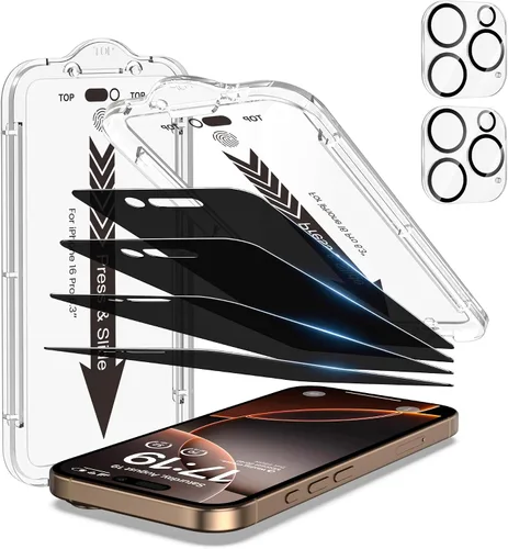 Vista 13 de EZ-GLAZ - Paquete de 4 + 2 protectores de pantalla de privacidad para iPhone 13 [6.1 pulgadas] con protector de lente de cámara