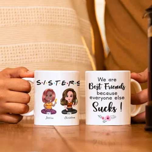 Vista 6 de Taza personalizada de mejores amigas - Taza de té o café personalizada - Regalo para mejores amigas - Personalizable con nombre y cita - Taza