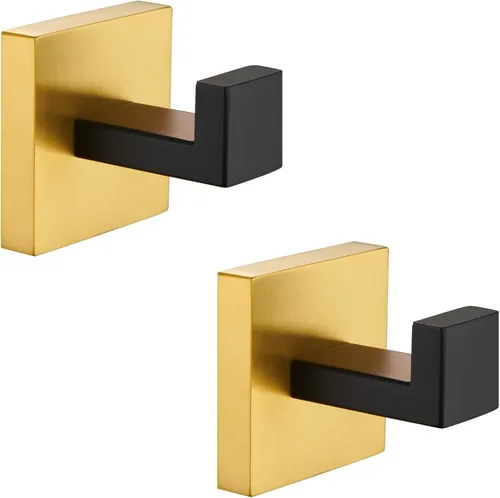 Vista 12 de Gancho para Toalla Angle Simple Negro y Oro, Gancho de Baño Cuadrado de Acero Inoxidable 304 para Pared SUS304 acero inoxidable, soporte