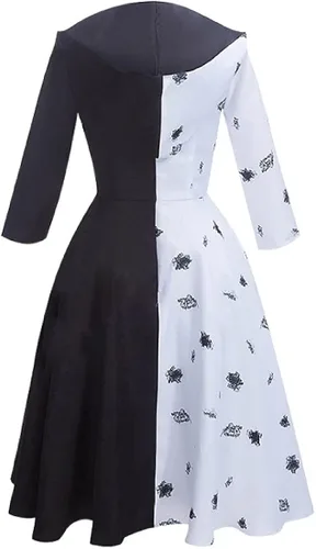 Vista 3 de Disfraz de Cruella Deville para mujer adulta con guante, para Halloween, traje dálmata