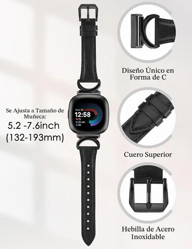 Vista 3 de Minyee Correas de cuero compatibles con Fitbit Versa 4/Versa 3/Fitbit Sense 2/Sense Band para mujer, correa de cuero delgada y elegante de diseño
