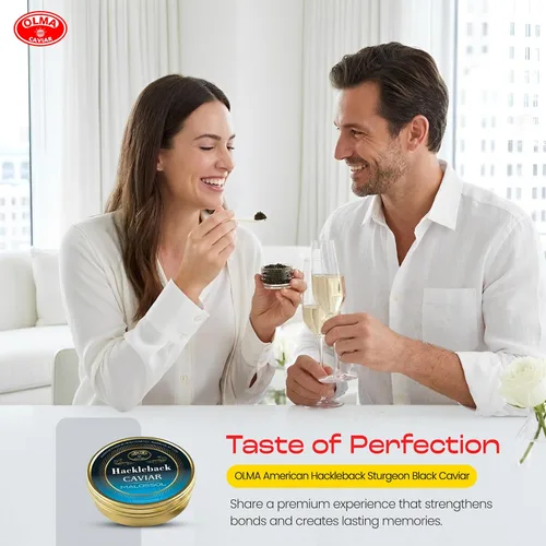 Vista 6 de Envío nocturno – Olma American Hackleback Sturgeon Black Caviar – Perlas de grano medio, grado superior, 17.6 oz / 500 g Dark glossy gray pearls