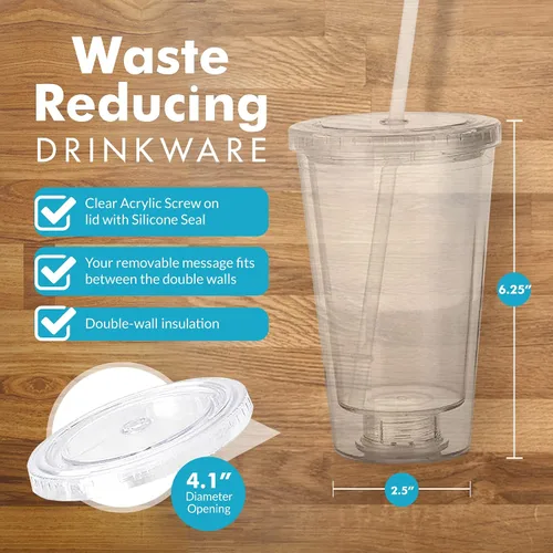 Vista 5 de Vaso portátil de doble capa Eco To Go,16 oz. de capacidad, transparente (All Clear - Removable Insert)