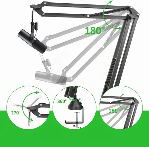 Vista 3 de Para Shure SM7B Boom Arm - Soporte de micrófono con 2 cubiertas de micrófono para reducir los ruidos del viento, gestión de cables y filtro pop