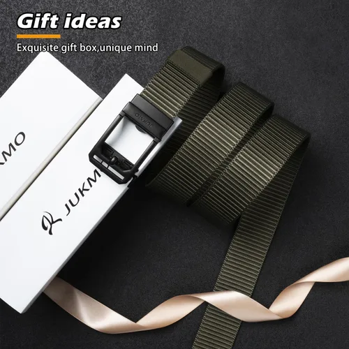 Vista 6 de JUKMO Cinturón táctico de trinquete para hombre, cinturón de trabajo de correa de nailon de 1.5" con hebilla deslizante automática, ajustable
