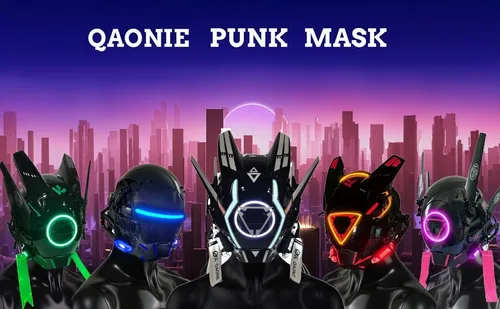 Vista 8 de QAONIE Máscara futurista Techwear para adultos, máscaras de disfraz de Halloween para cosplay, múltiples opciones de color. Máscara de estilo punk.