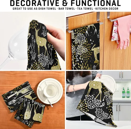 Vista 7 de ALAZA Toallas decorativas de cocina de reno de Navidad, 1 pieza, suaves y absorbentes, toallas de mano para limpieza del hogar, paños de cocina, 18