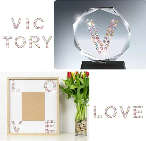 Vista 5 de Zonon 136 piezas calcomanías para planchar con diamantes de imitación, letras grandes con purpurina brillante del alfabeto, borde de piedras