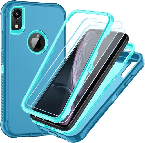 Vista 24 de SunStory Funda compatible con iPhone Xs/X con protector de pantalla HD, 3 capas de alta resistencia de cuerpo completo, funda protectora híbrida 3