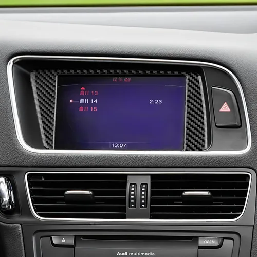 Vista 5 de Fibra de carbono, para accesorios Audi, cubierta de marco de navegación de automóvil, panel de consola central, ajuste interior para Audi Q5 Negro