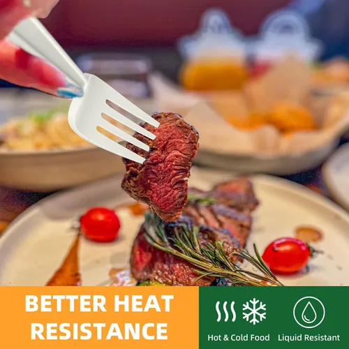 Vista 5 de Tenedor 100% compostable, 7 pulgadas, 150 tenedores desechables de almidón de maíz, cubiertos resistentes con certificación BPI, utensilios