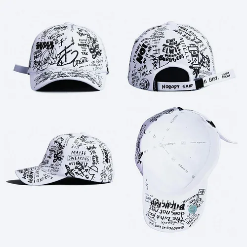 Vista 6 de Flipper Gorra de béisbol de algodón con diseño de graffiti Doodle para hombres y mujeres, sombrero Kpop con ala curva, ajustable