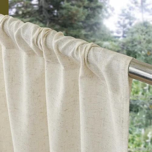 Vista 2 de Cortinas de cocina de lino Valea Home de 24 pulgadas de largo, cortinas rústicas de estilo granja para ventanas pequeñas, cortinas de cafetería